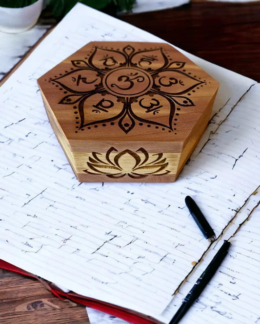 Box Seven Chakra Wand Crystals With Solid Cedar Engraved