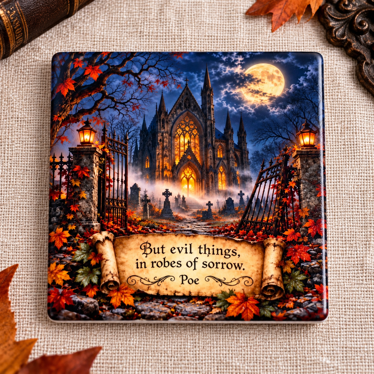 Gothic Cathedral Gift Set | Edgar Allan Poe Ceramic Ornament & Magnet