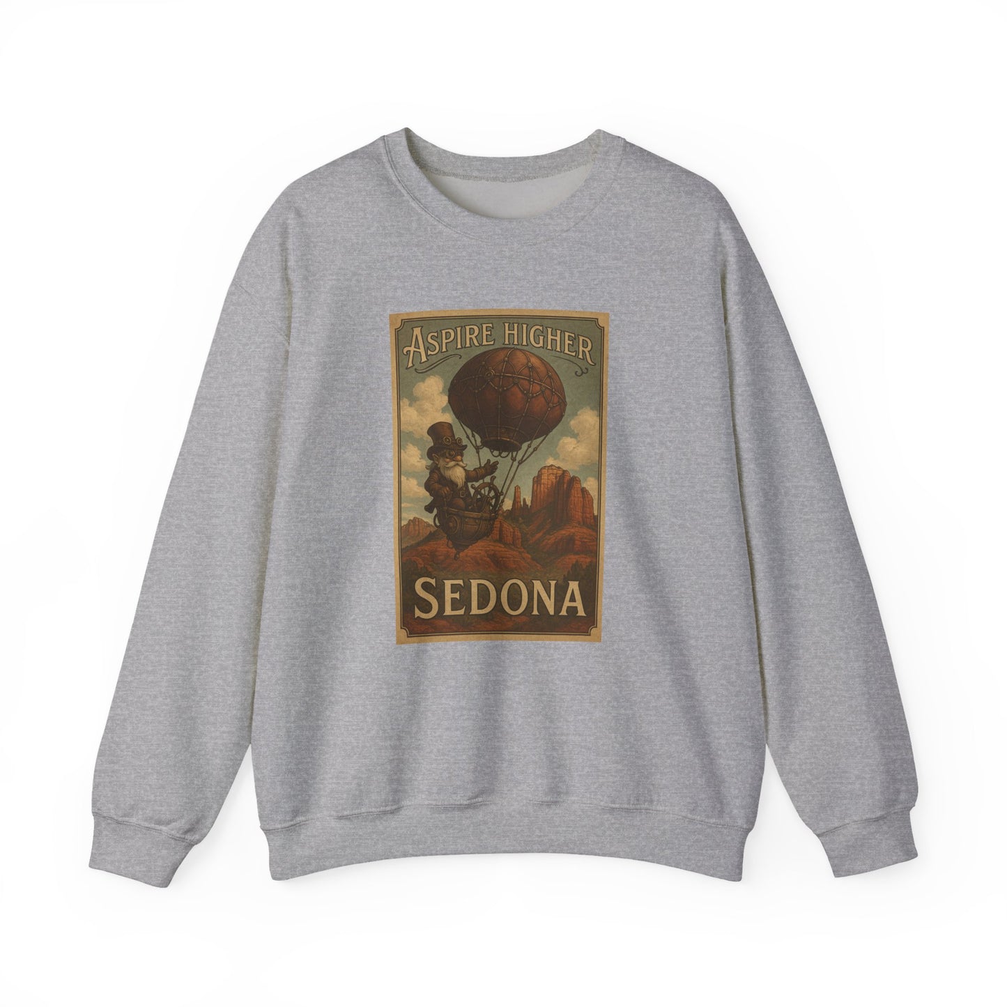 Aspire Higher Sedona Unisex Crewneck Sweatshirt - Cozy Travel Apparel, Gift for Nature Lovers, Fall Fashion, Vintage Style, Perfect for Hiking