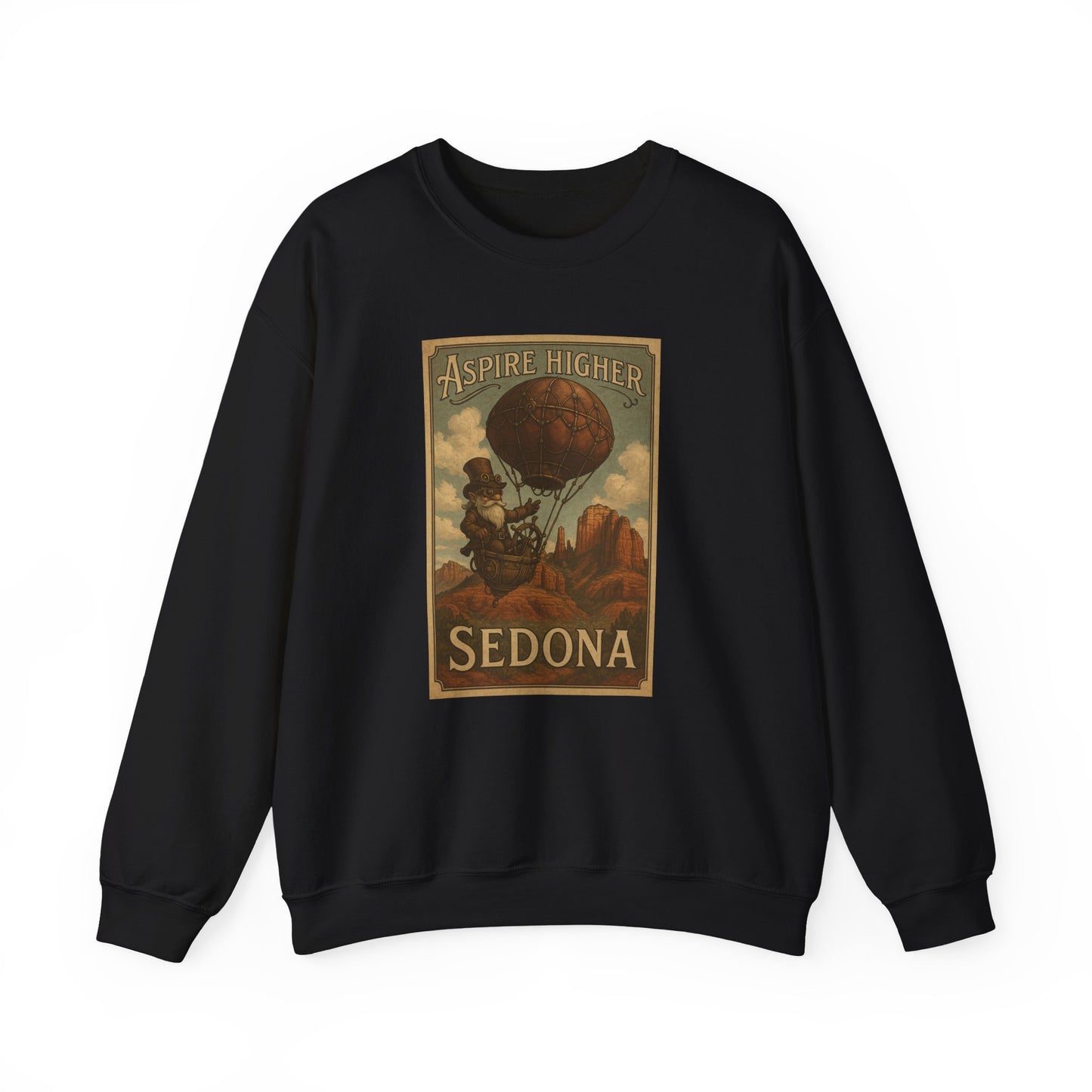 Aspire Higher Sedona Unisex Crewneck Sweatshirt - Cozy Travel Apparel, Gift for Nature Lovers, Fall Fashion, Vintage Style, Perfect for Hiking