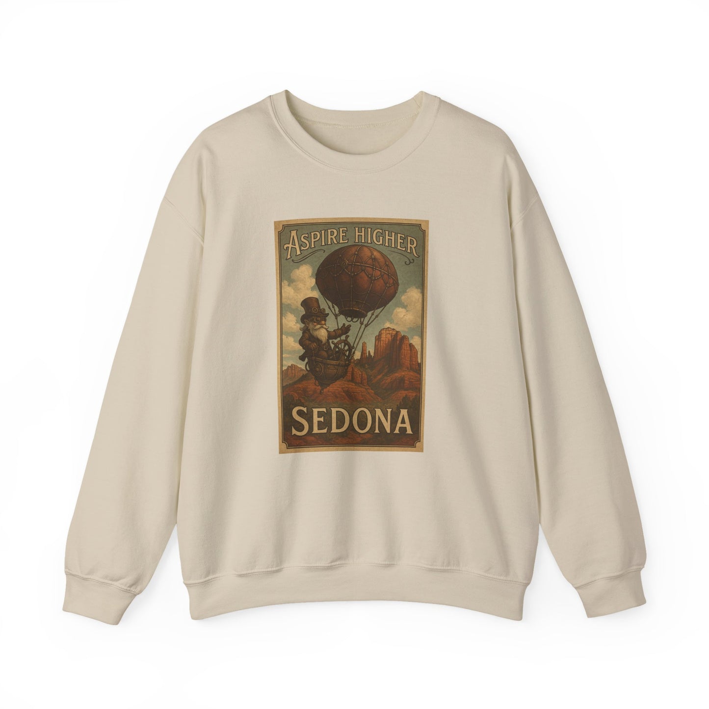 Aspire Higher Sedona Unisex Crewneck Sweatshirt - Cozy Travel Apparel, Gift for Nature Lovers, Fall Fashion, Vintage Style, Perfect for Hiking