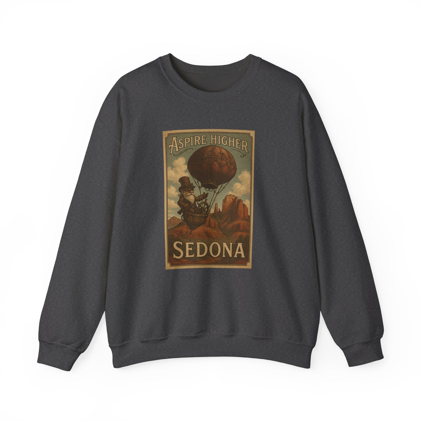 Aspire Higher Sedona Unisex Crewneck Sweatshirt - Cozy Travel Apparel, Gift for Nature Lovers, Fall Fashion, Vintage Style, Perfect for Hiking
