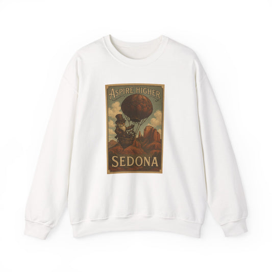 Aspire Higher Sedona Unisex Crewneck Sweatshirt - Cozy Travel Apparel, Gift for Nature Lovers, Fall Fashion, Vintage Style, Perfect for Hiking