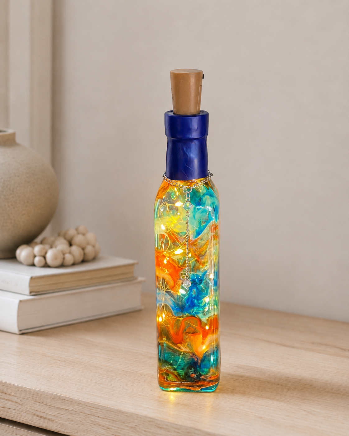 The Light From Within: Orange and Blue Lighted Bottle