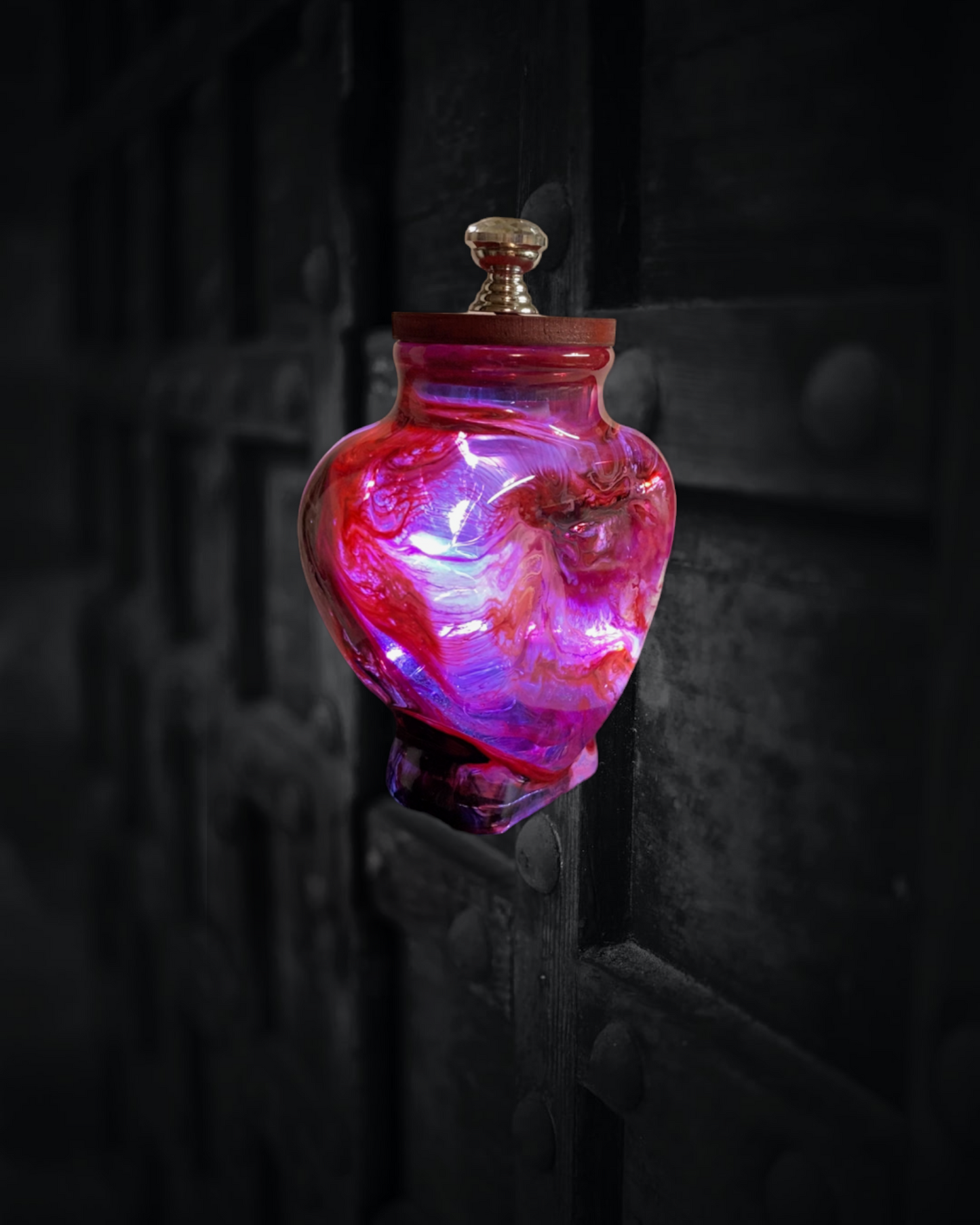 Red and White Glass Heart Jar with lights