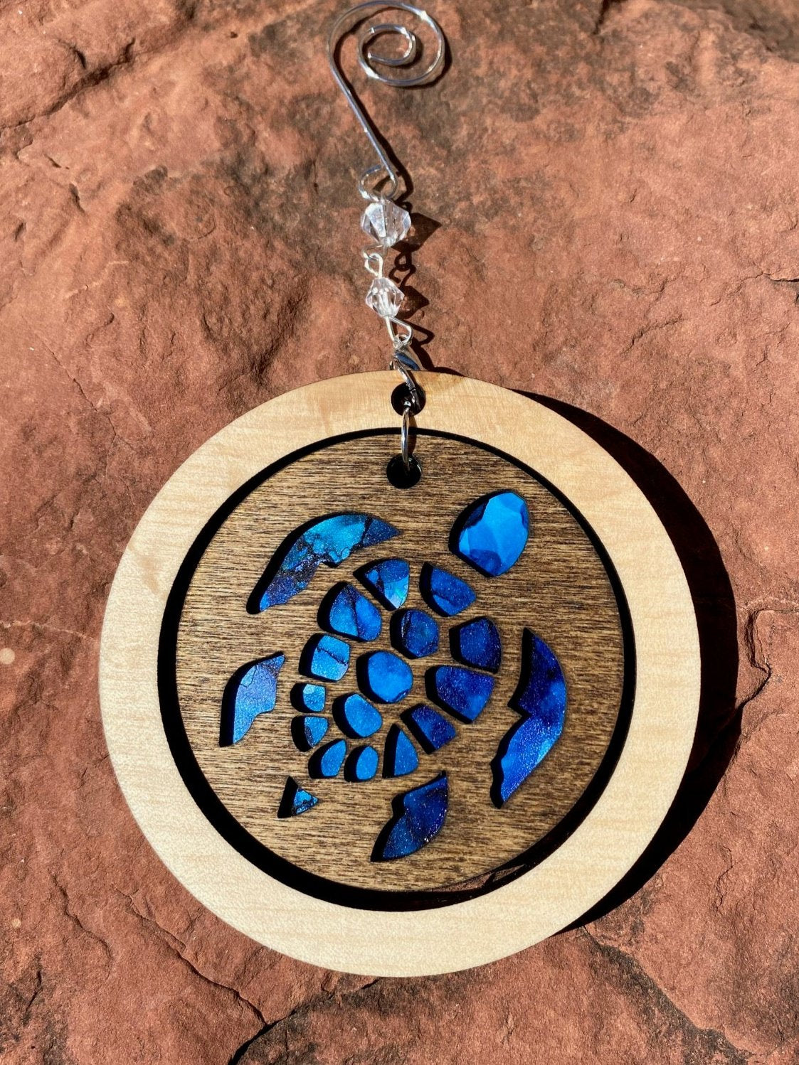 Blue Sea Turtle Ornament with Maple Frame