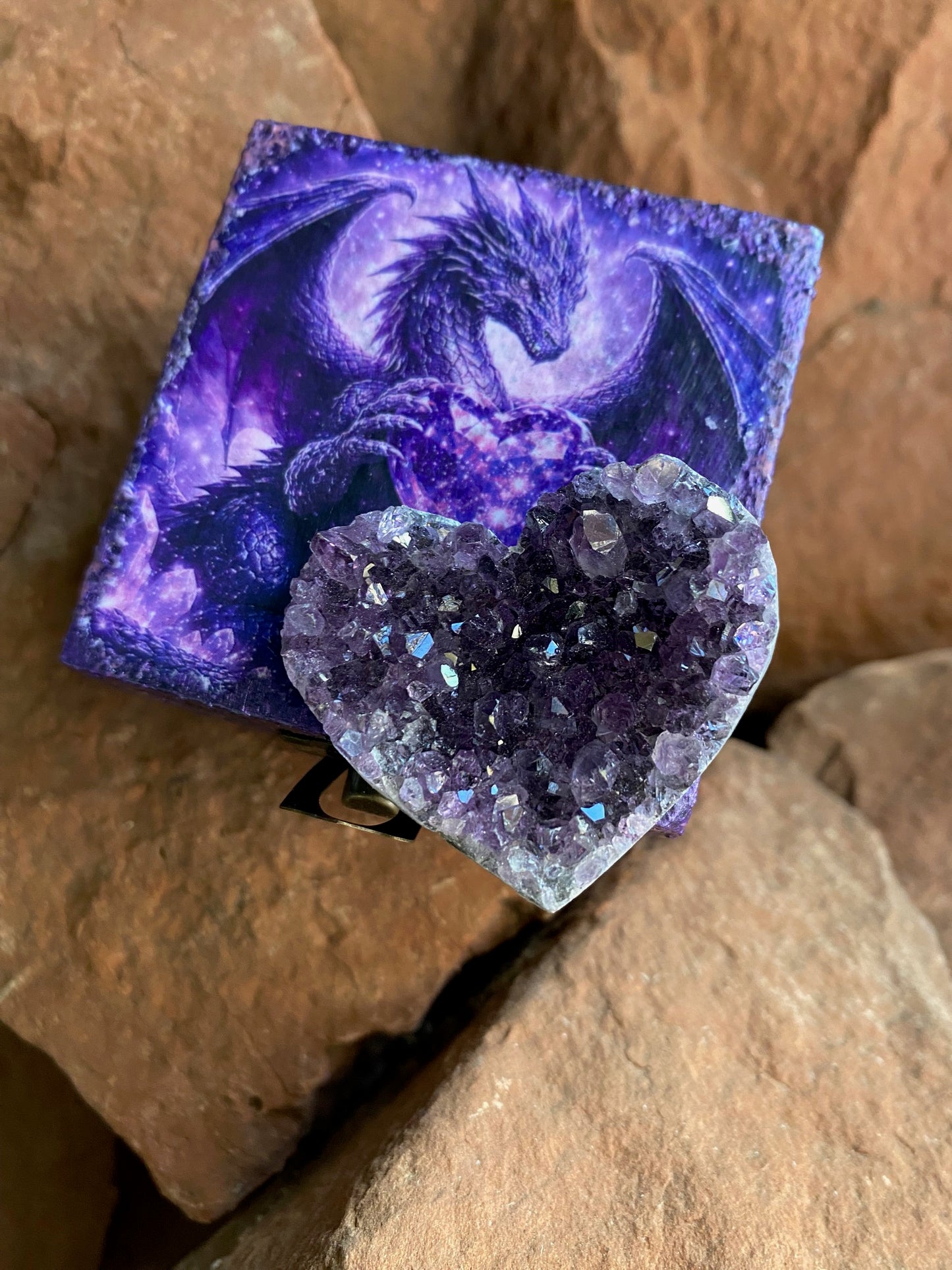 Timber & Stone Enchanted Keepsakes- Dragon's Amethyst Heart