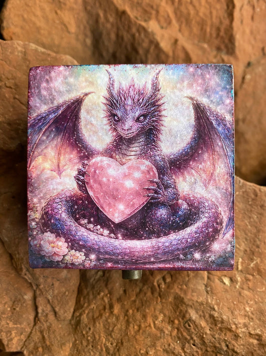 Timber & Stone Enchanted Keepsakes- Dragonbound Rose Quartz Heart