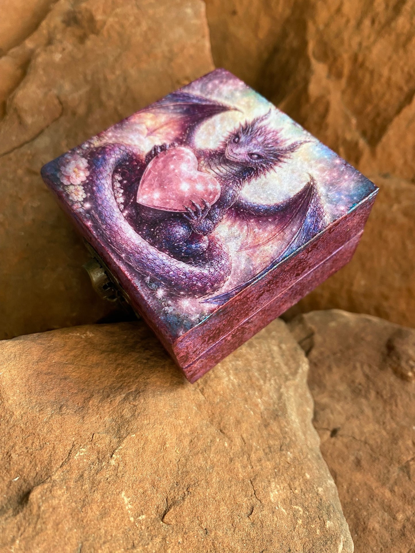 Timber & Stone Enchanted Keepsakes- Dragonbound Rose Quartz Heart