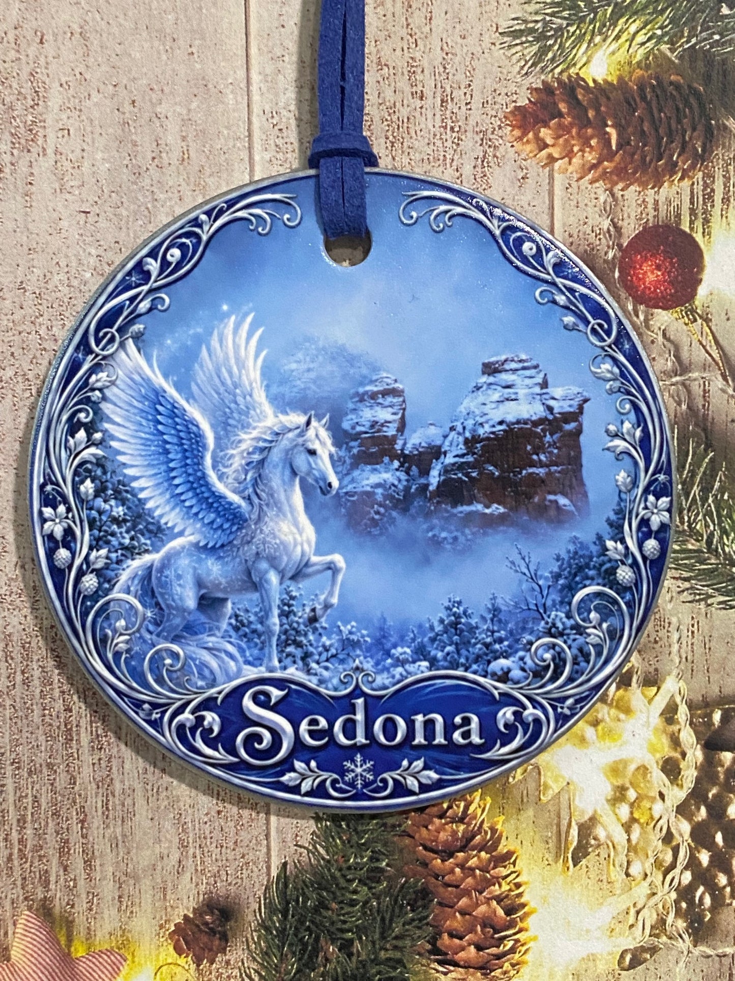 Winter Pegasus Sedona Ceramic Ornament