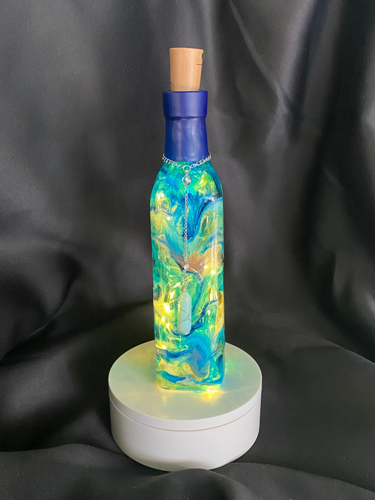 The Light From Within: Blue and Green Lighted Bottle