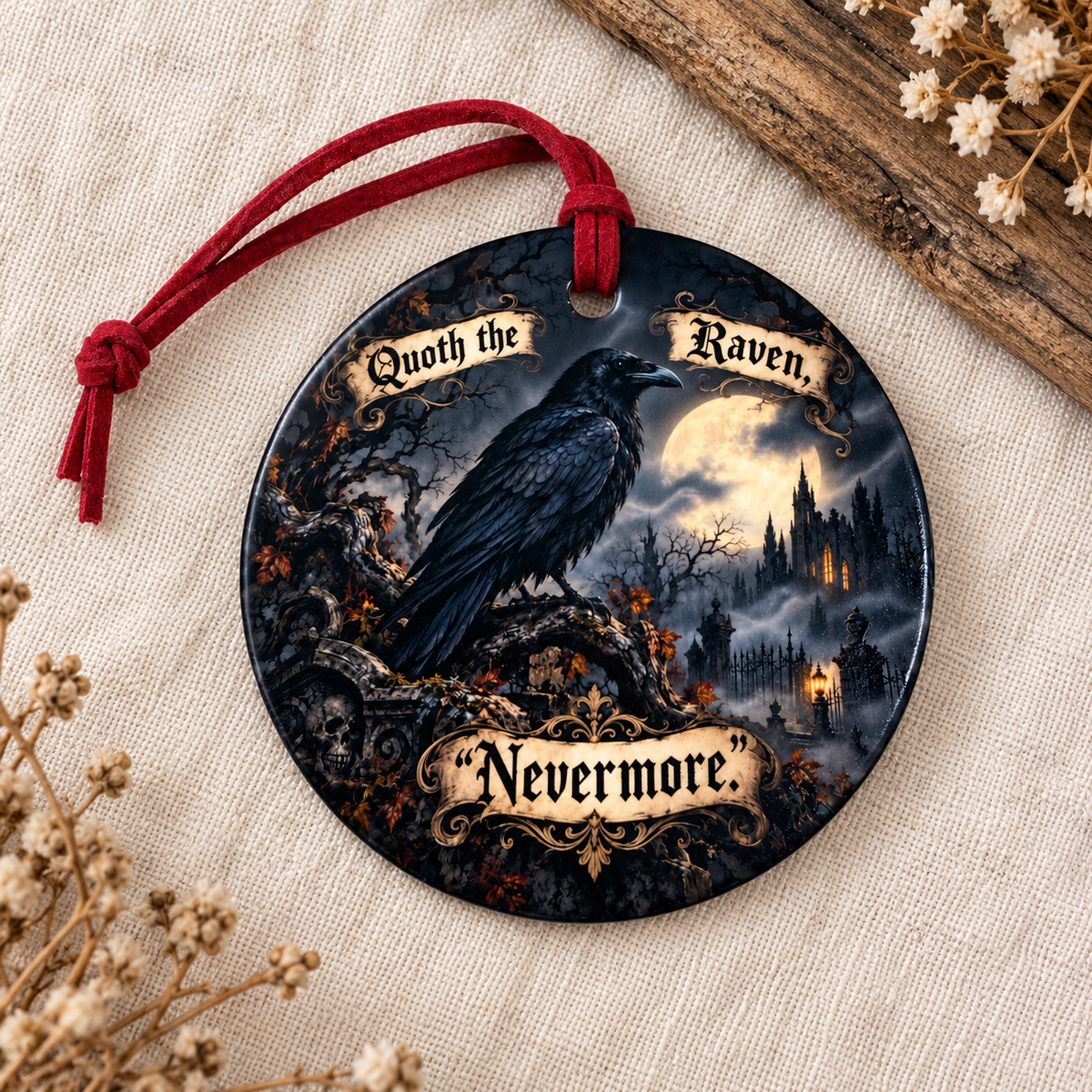 Nevermore Raven Ceramic Ornament | Edgar Allan Poe Gothic Halloween