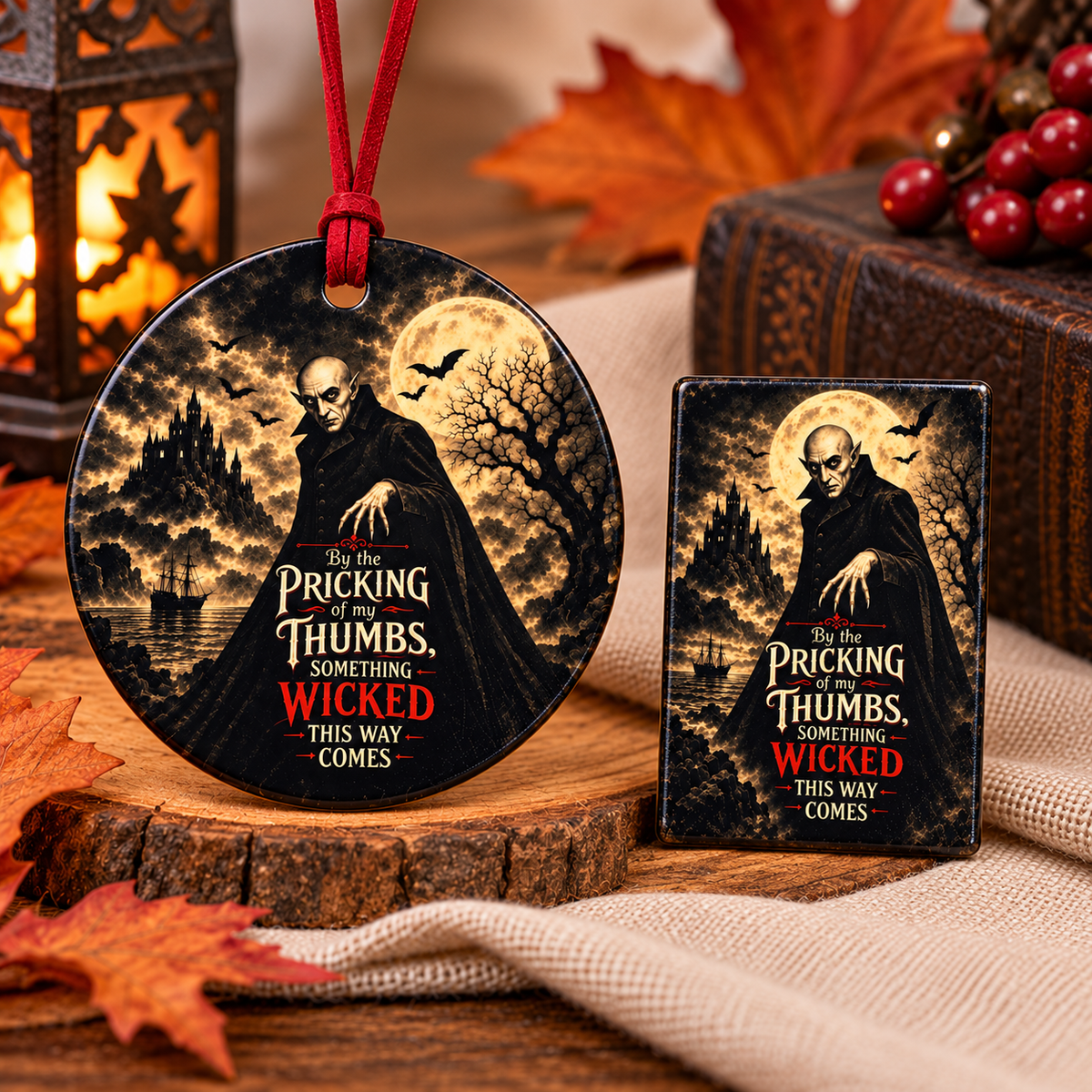 Nosferatu Gothic Halloween Gift Set | Ceramic Ornament & Magnet