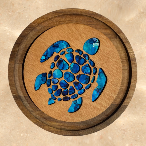 Blue Sea Turtle Hand Painted Art