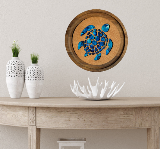 Blue Sea Turtle Hand Painted Art