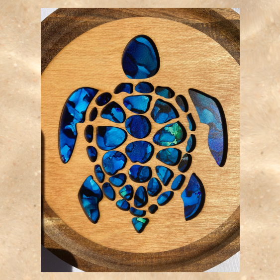 Blue Sea Turtle Hand Painted Art