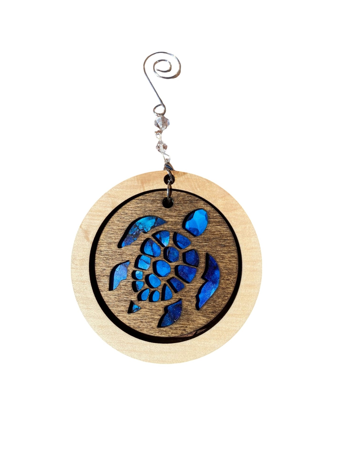 Blue Sea Turtle Ornament with Maple Frame