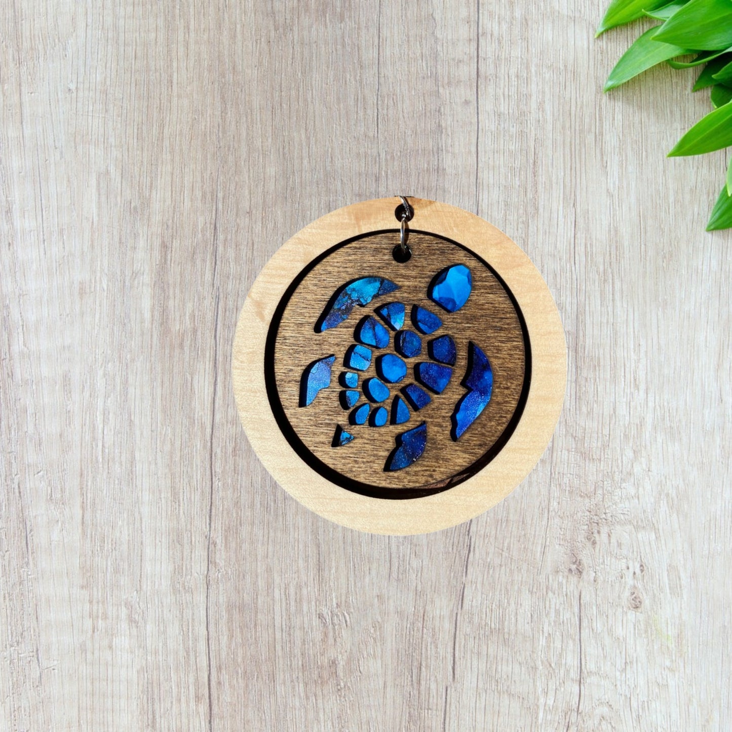 Blue Sea Turtle Ornament with Maple Frame