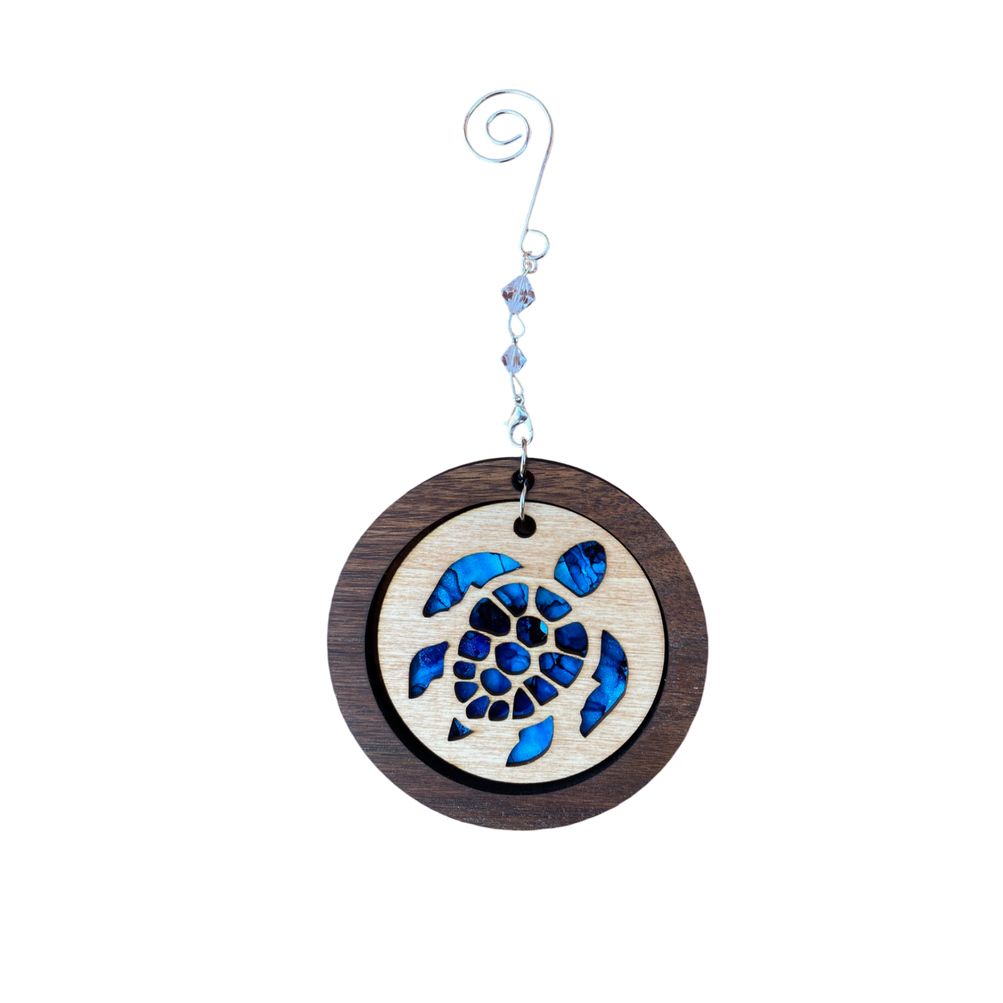 Blue Sea Turtle Ornament with Walnut Frame
