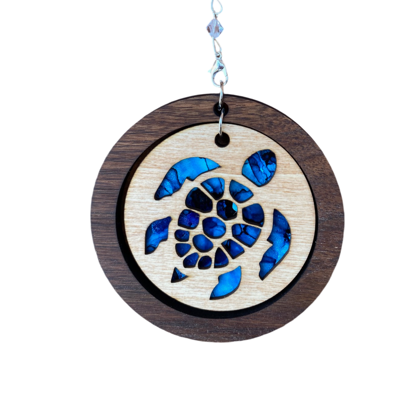 Blue Sea Turtle Ornament with Walnut Frame