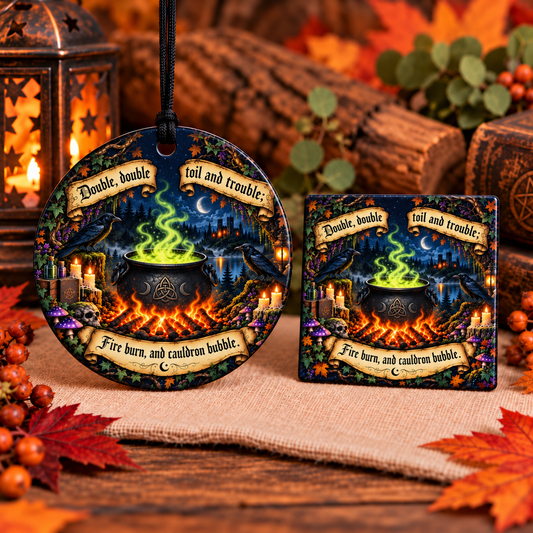 Double Double Toil and Trouble Halloween Gift Set | Ceramic Ornament & Magnet