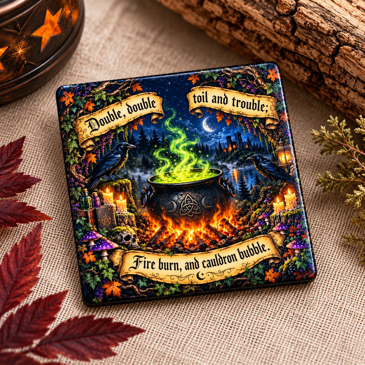 Double Double Toil and Trouble | Halloween Cauldron Ceramic Magnet