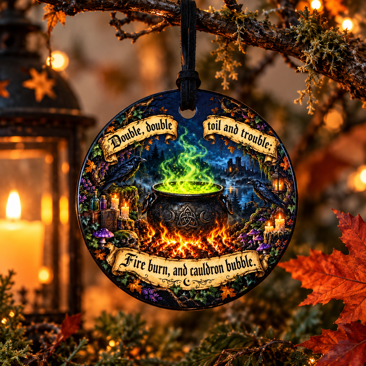 Double Double Toil and Trouble | Halloween Cauldron Ceramic Ornament