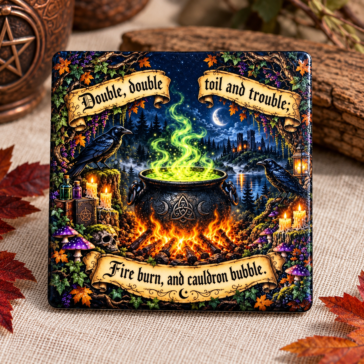 Double Double Toil and Trouble Halloween Gift Set | Ceramic Ornament & Magnet