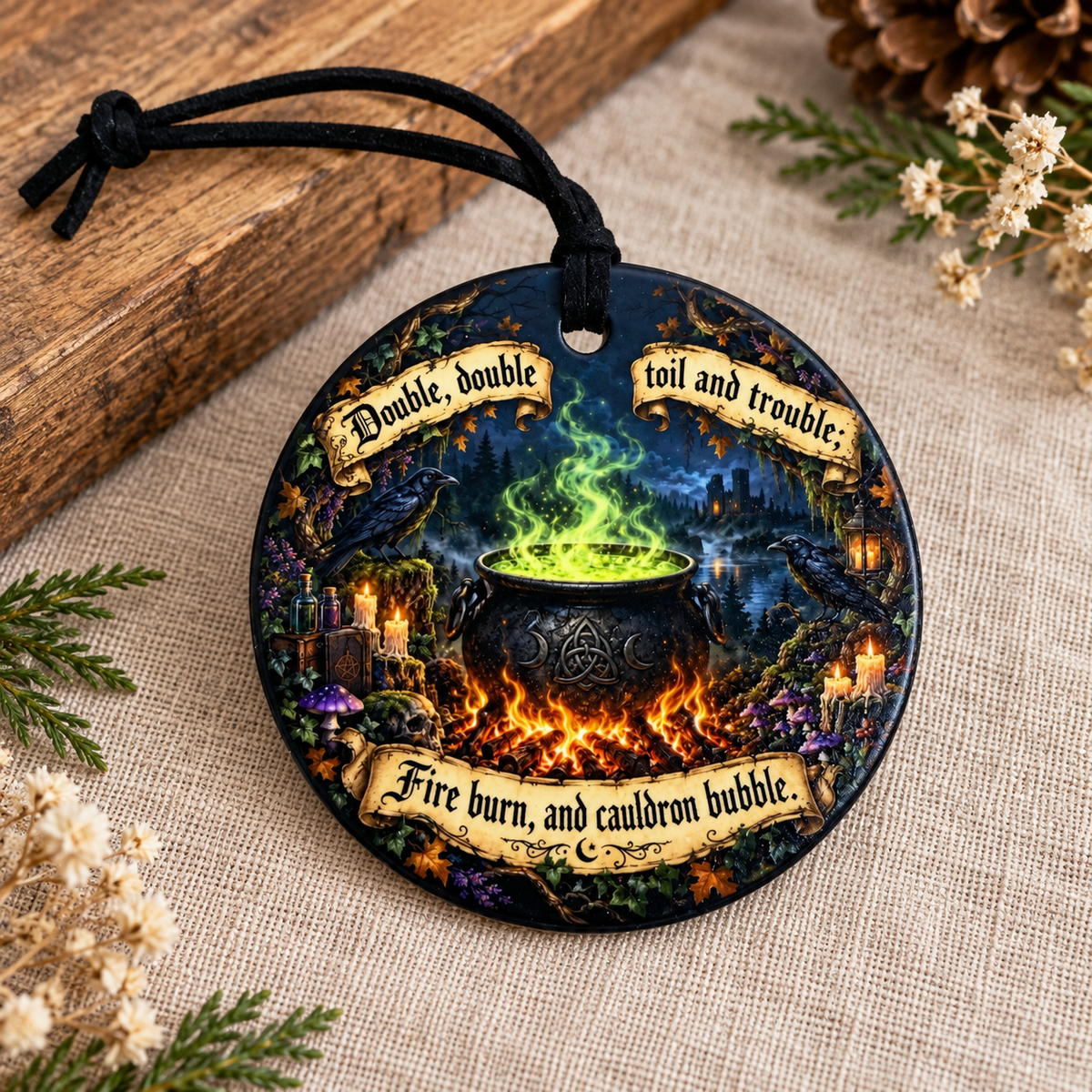 Double Double Toil and Trouble Halloween Gift Set | Ceramic Ornament & Magnet