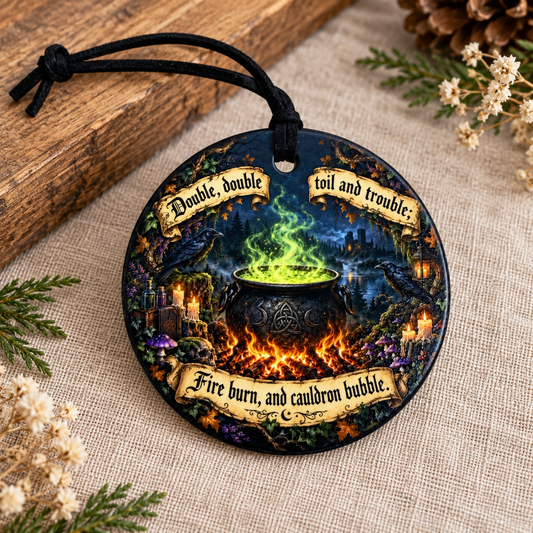Double Double Toil and Trouble | Halloween Cauldron Ceramic Ornament