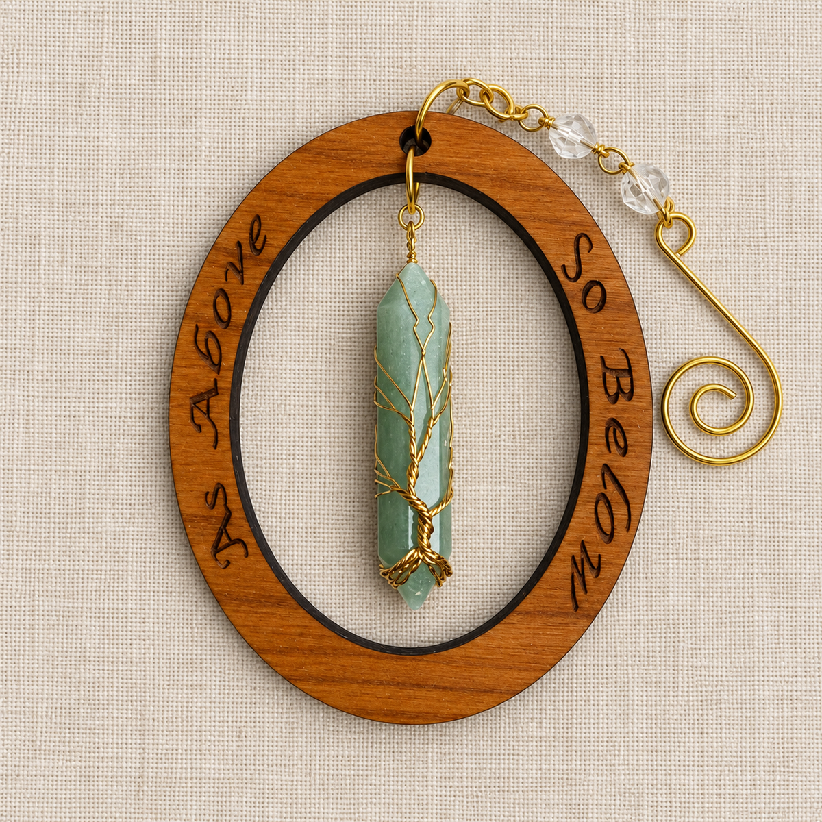 Tree of Life Crystal Point Ornaments | Engraved Cherry Wood