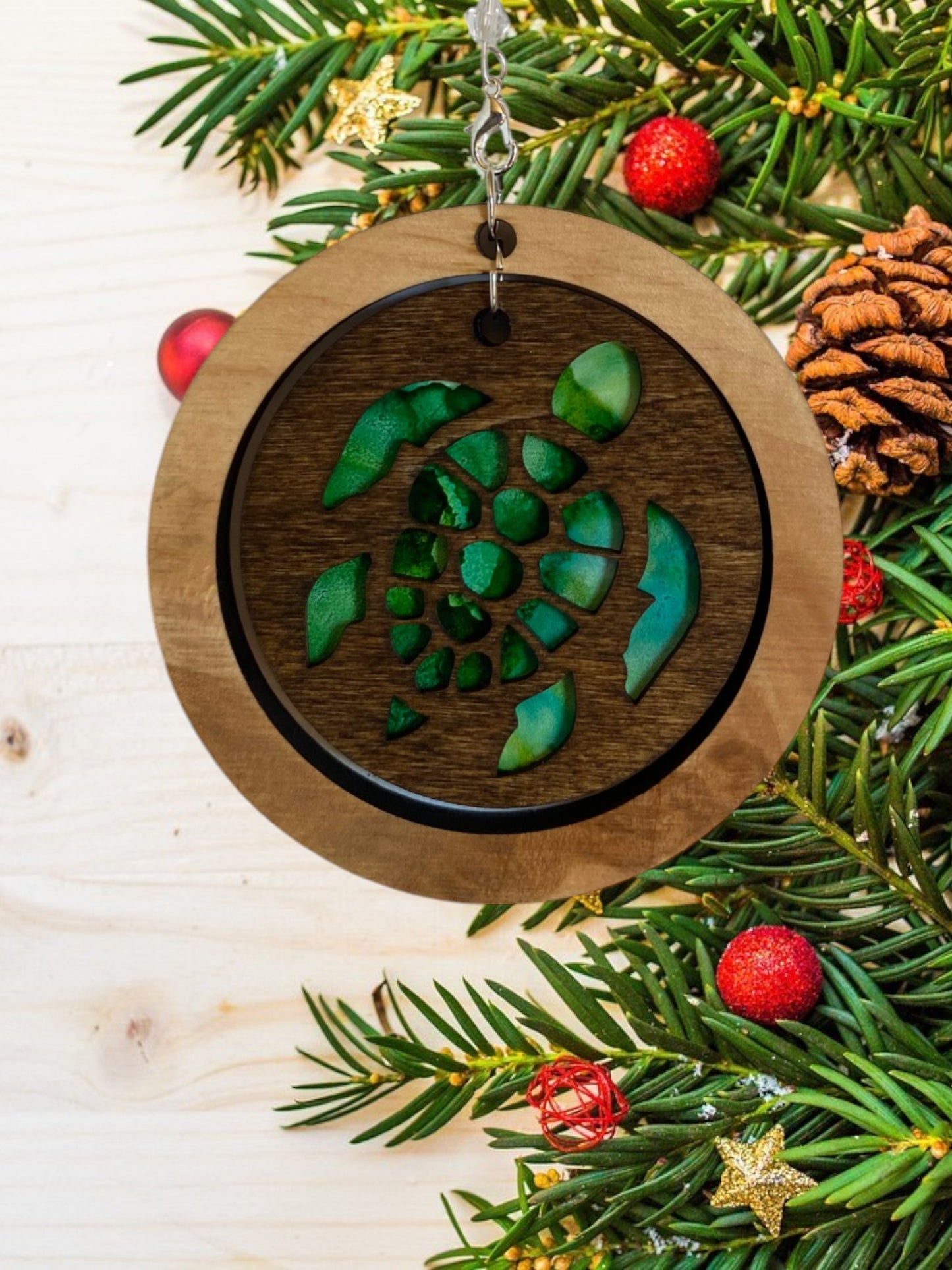 Green Sea Turtle Ornament With Maple Frame