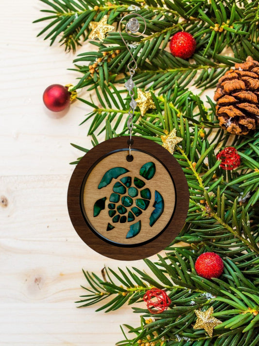 Green Sea Turtle Ornament With Walnut Frame