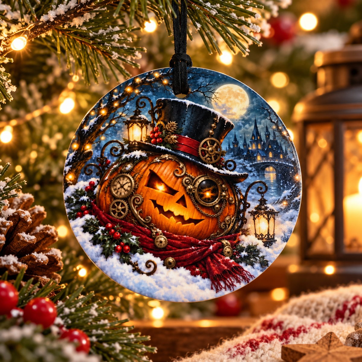 Steampunk Jack-o'-Lantern – Gothic Christmas Ceramic Ornament