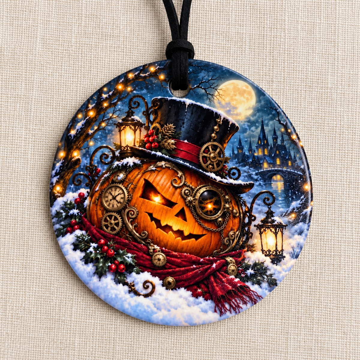 Steampunk Jack-o'-Lantern – Gothic Christmas Ceramic Ornament