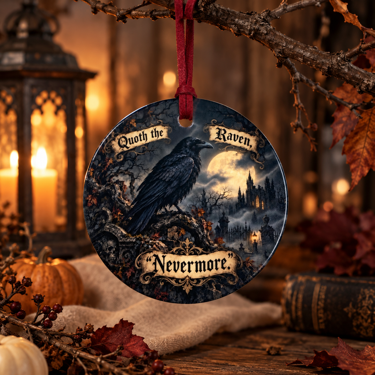 Nevermore Raven Ceramic Ornament | Edgar Allan Poe Gothic Halloween