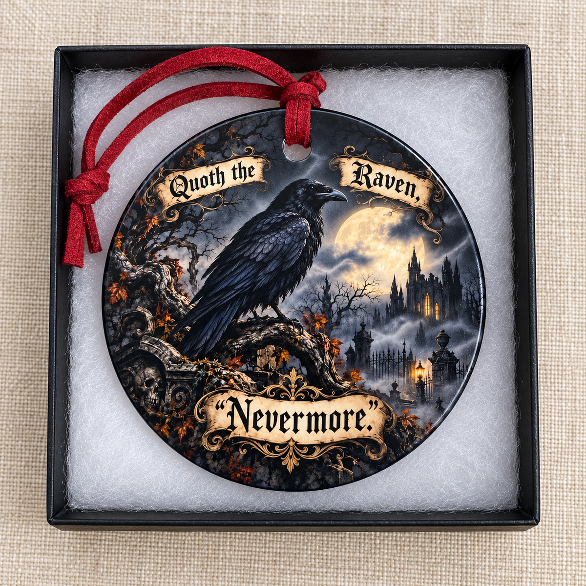 Nevermore Raven Ceramic Ornament | Edgar Allan Poe Gothic Halloween