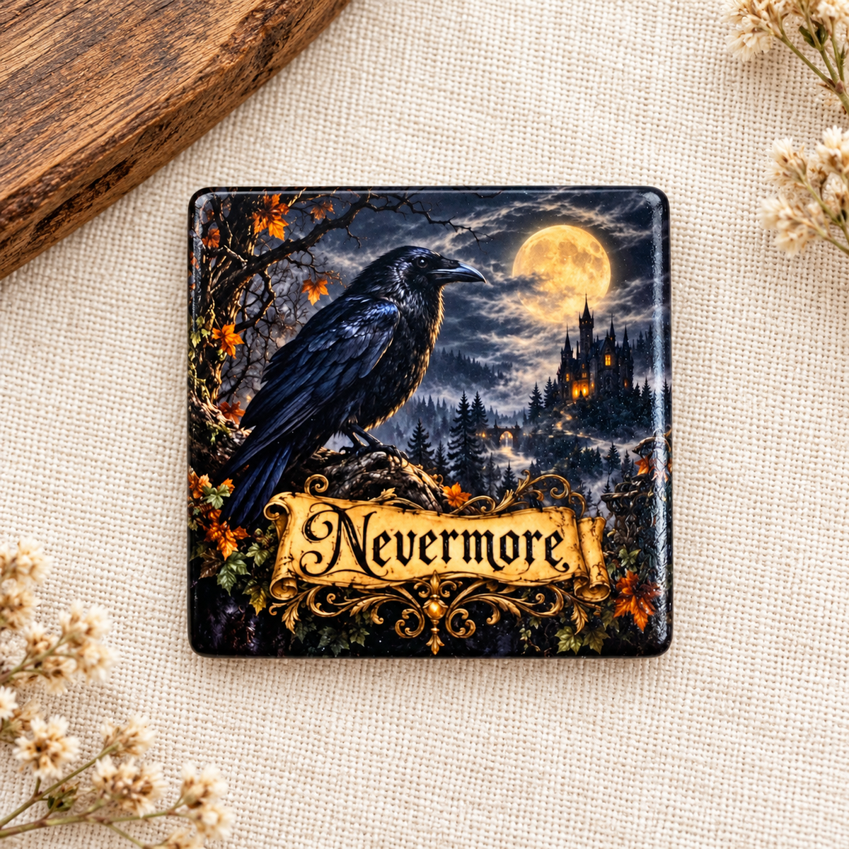 Nevermore Raven Gothic Gift Set | Edgar Allan Poe Ceramic Ornament & Magnet