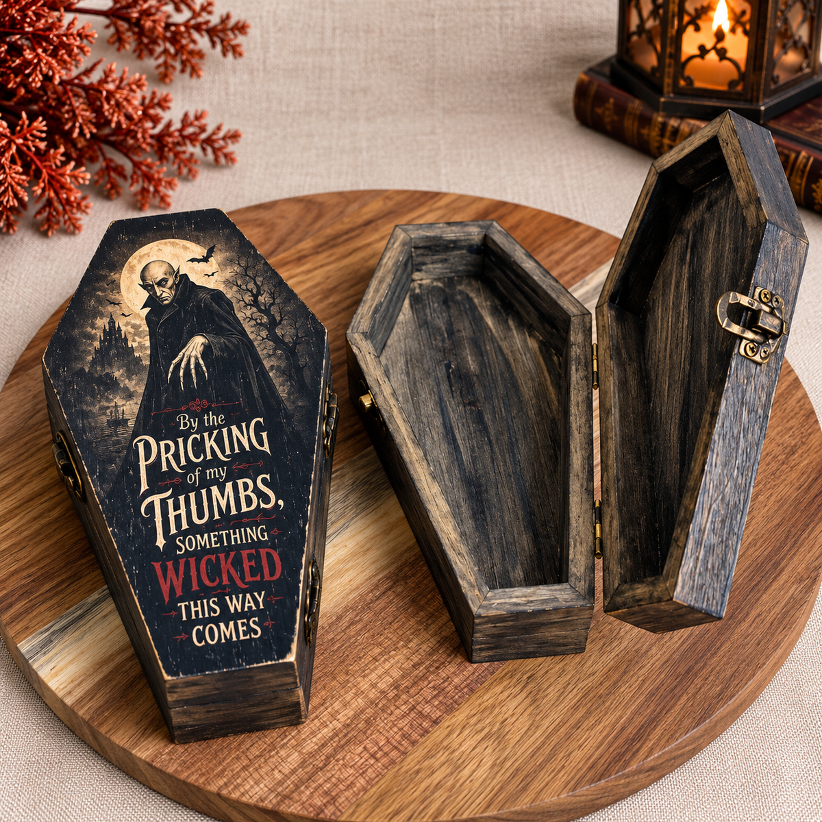 Gothic Vampire Wooden Coffin Keepsake Box | Hand-Finished
