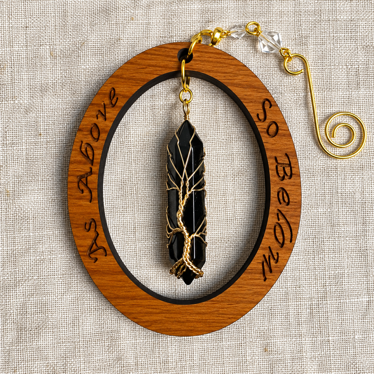 Tree of Life Crystal Point Ornaments | Engraved Cherry Wood