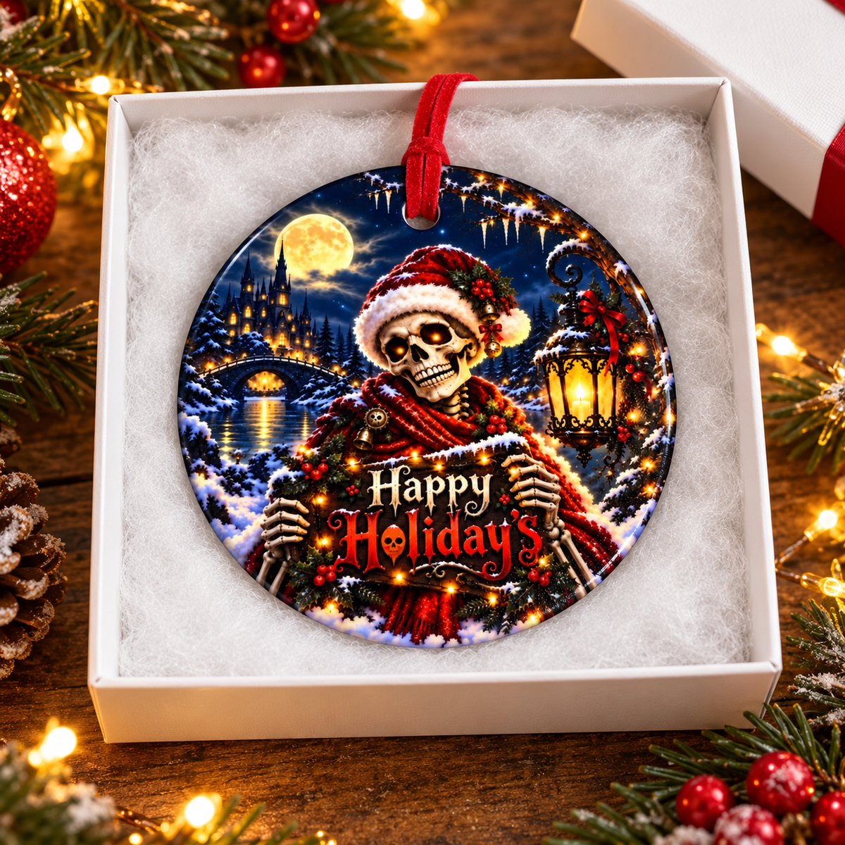 Skeleton Santa – Spooky Gothic Christmas Ceramic Ornament