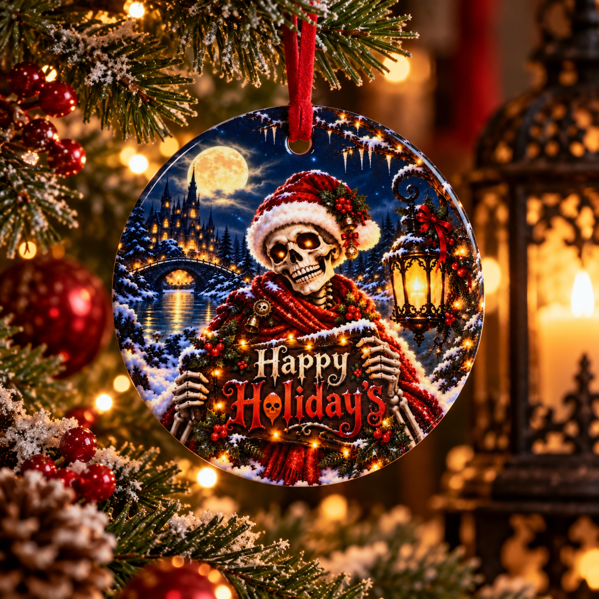 Skeleton Santa – Spooky Gothic Christmas Ceramic Ornament