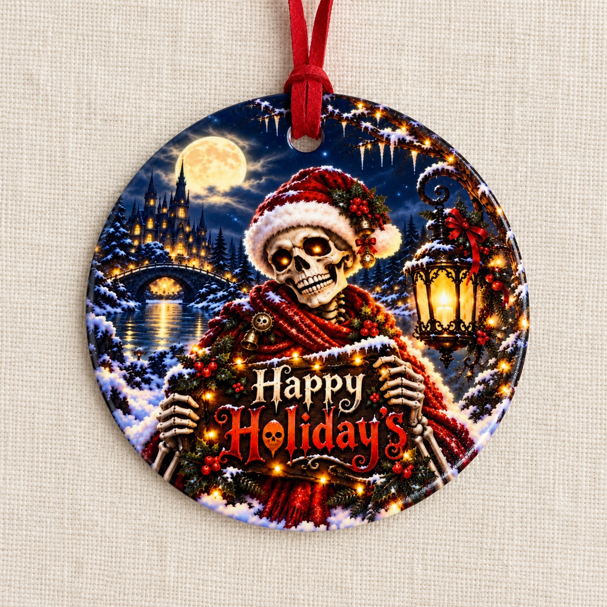 Skeleton Santa – Spooky Gothic Christmas Ceramic Ornament