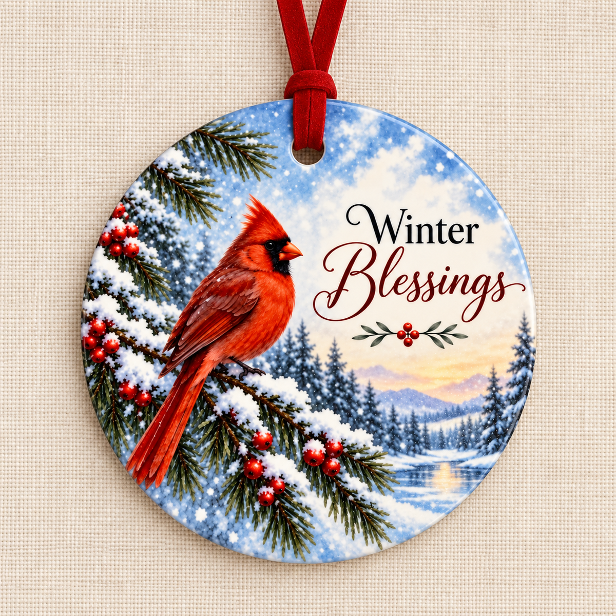 Winter Blessings Cardinal – Ceramic Christmas Ornament