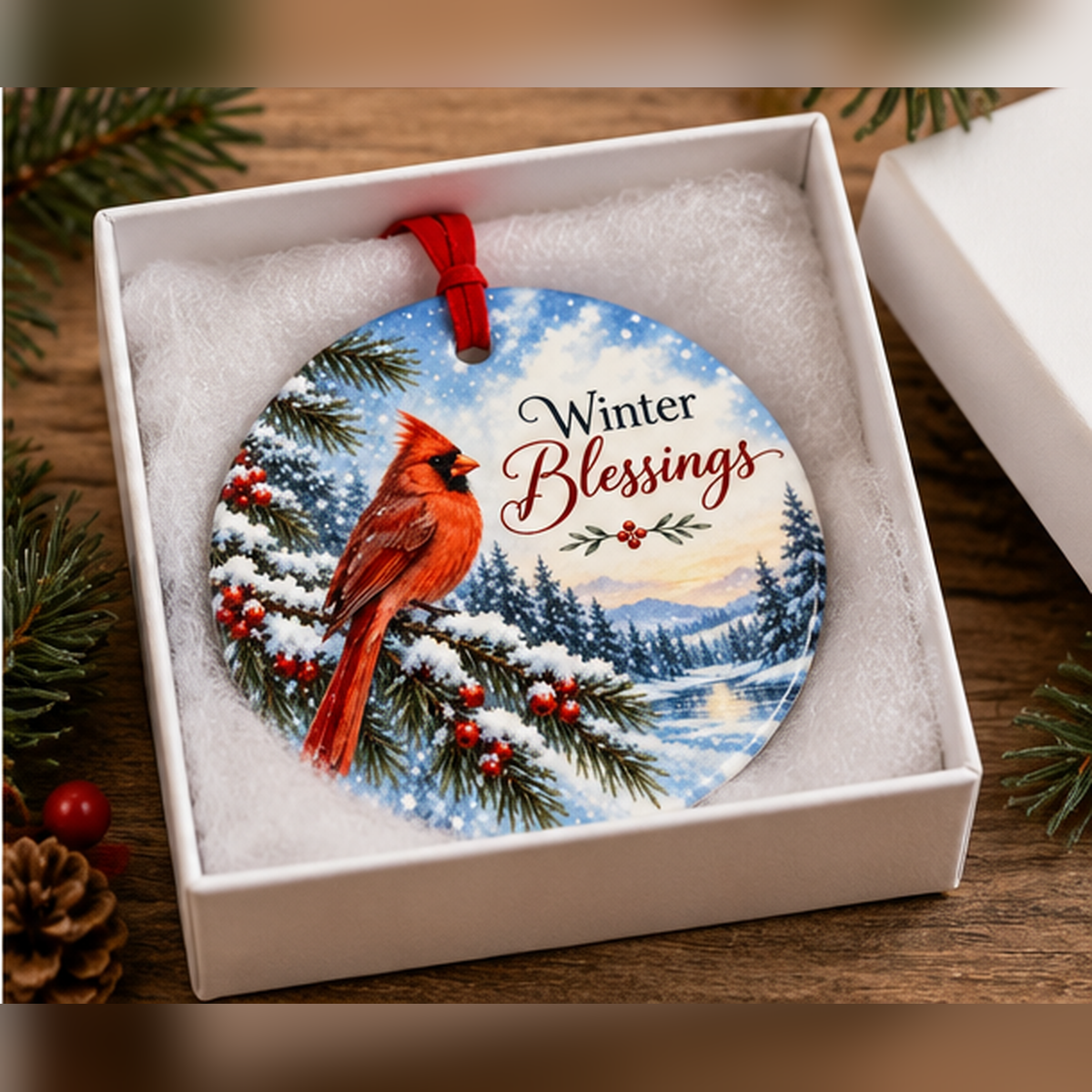 Winter Blessings Cardinal – Ceramic Christmas Ornament