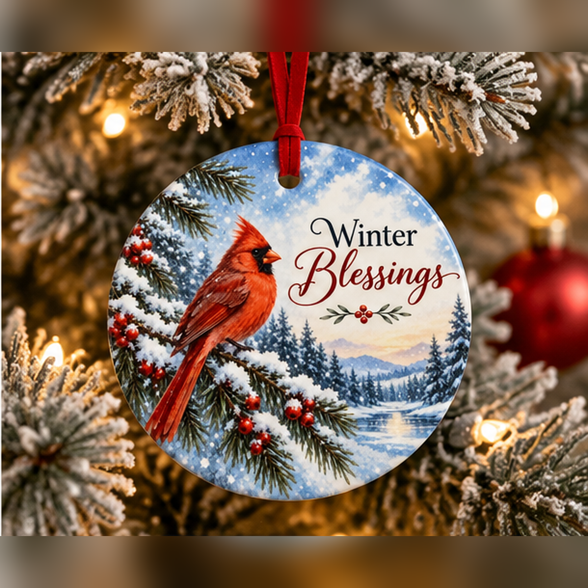 Winter Blessings Cardinal – Ceramic Christmas Ornament